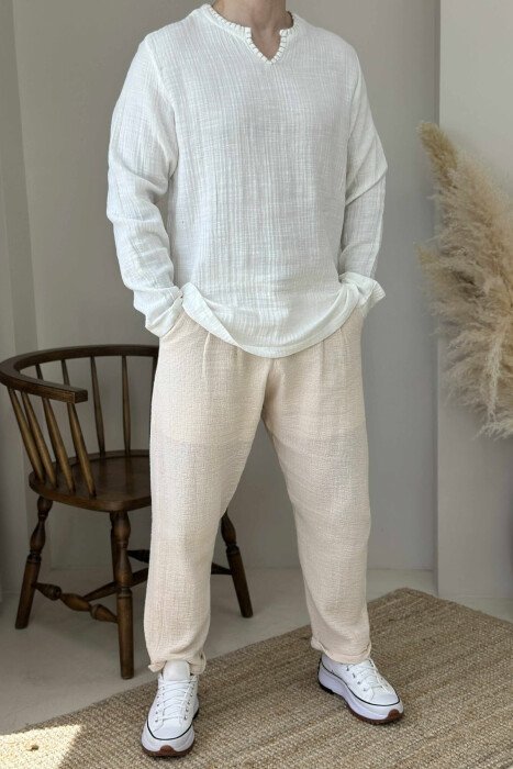 ONE COLOR SIMPLE MEN PANTS BEIGE/BEZHE - 3