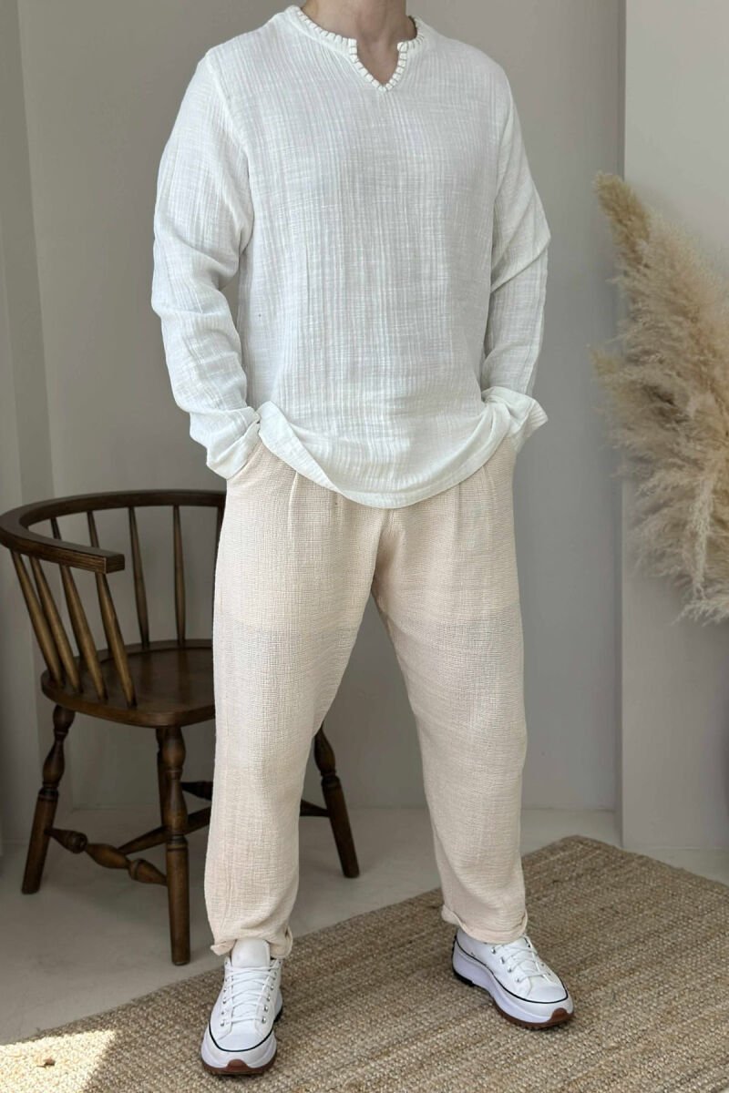 ONE COLOR SIMPLE MEN PANTS BEIGE/BEZHE - 3
