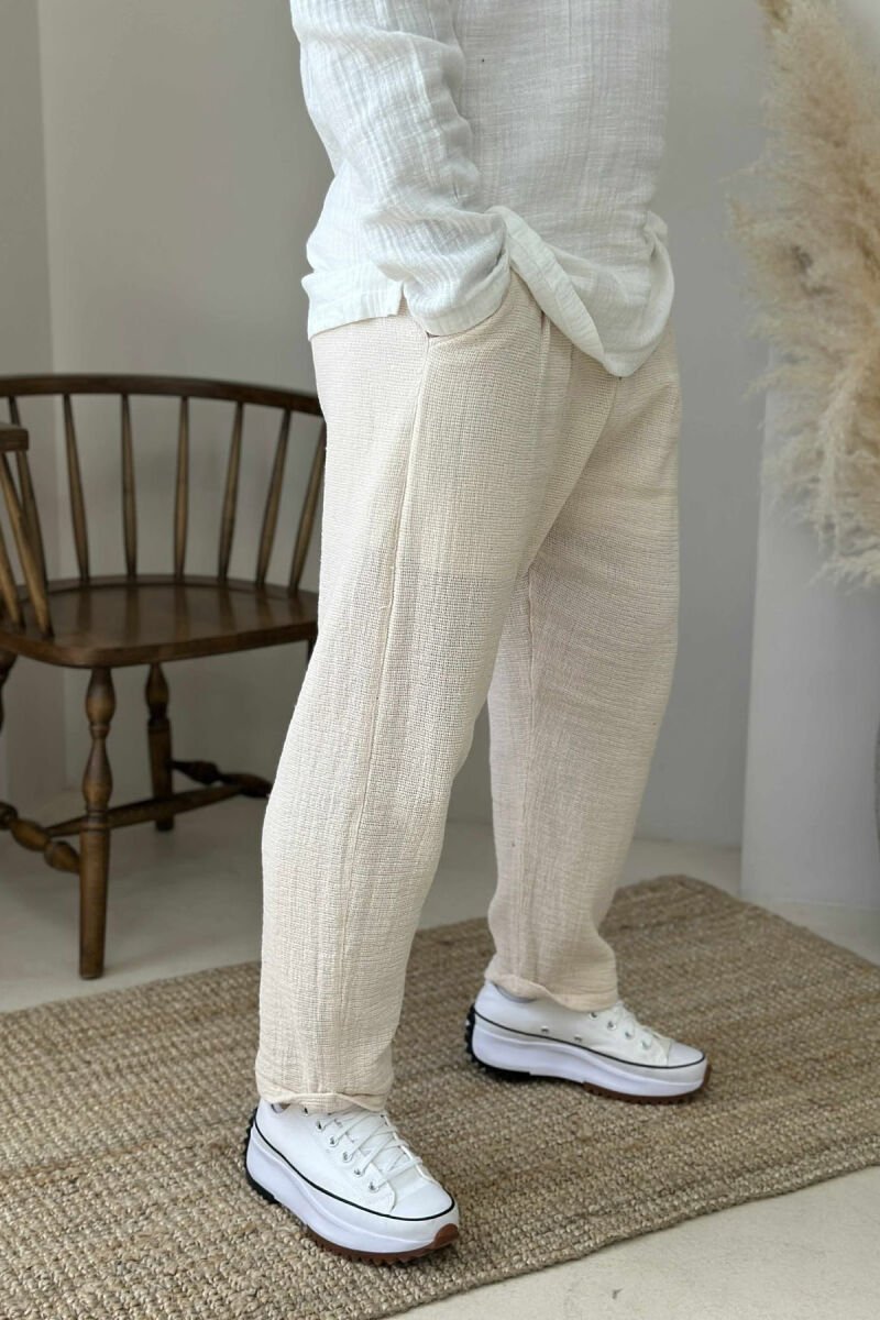 ONE COLOR SIMPLE MEN PANTS BEIGE/BEZHE - 4