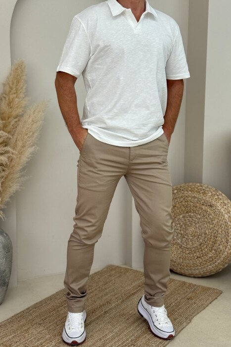 ONE COLOR SIMPLE MEN PANTS BEIGE/BEZHE - 1
