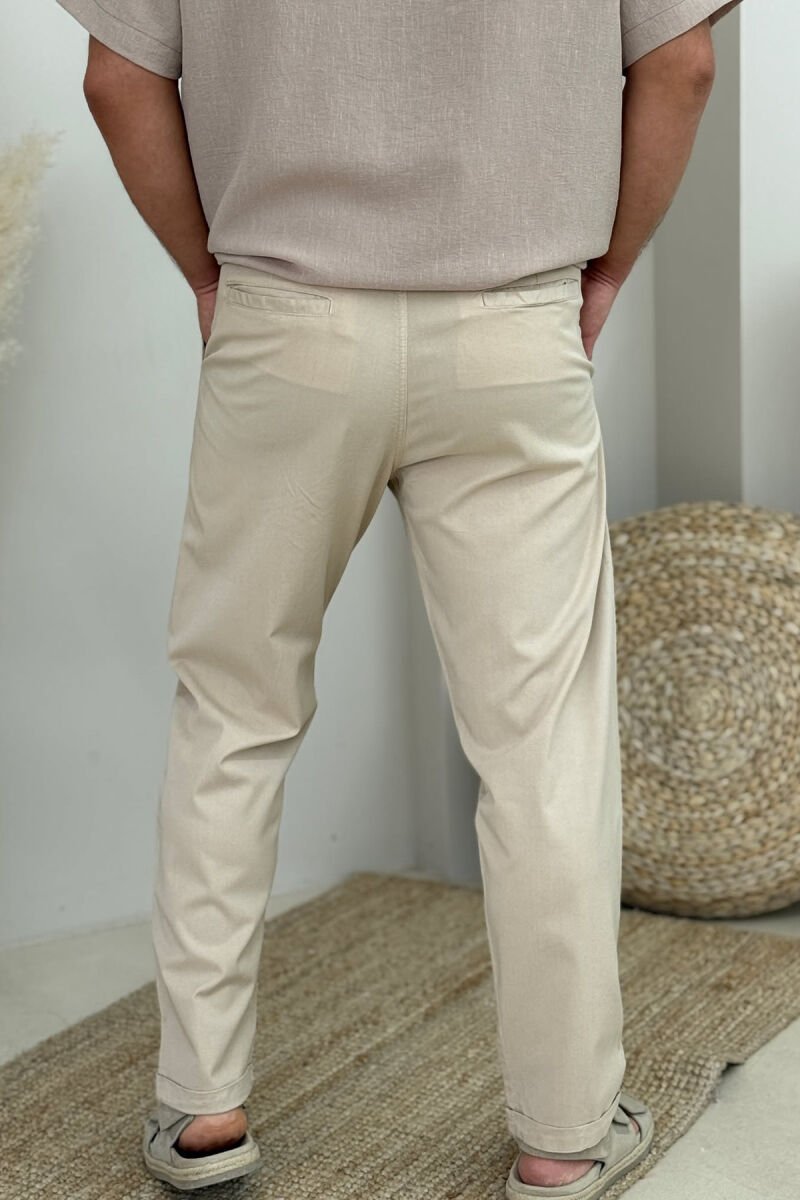 ONE COLOR SIMPLE MEN PANTS BEIGE/BEZHE - 2