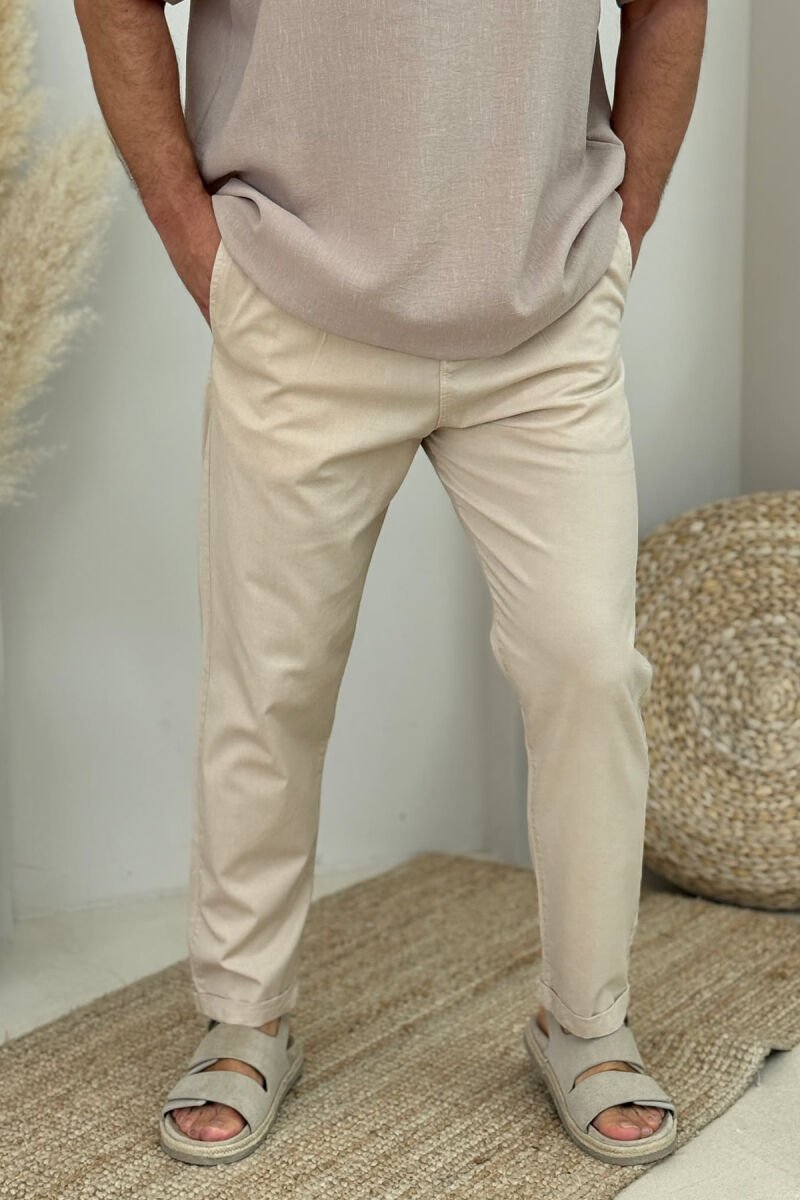 ONE COLOR SIMPLE MEN PANTS BEIGE/BEZHE - 3
