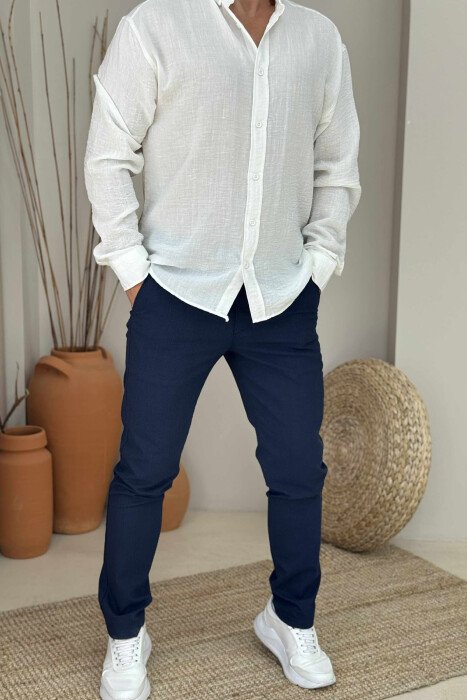 ONE COLOR SIMPLE MEN PANTS BLUE/BLU - KLAUDIO FASHION