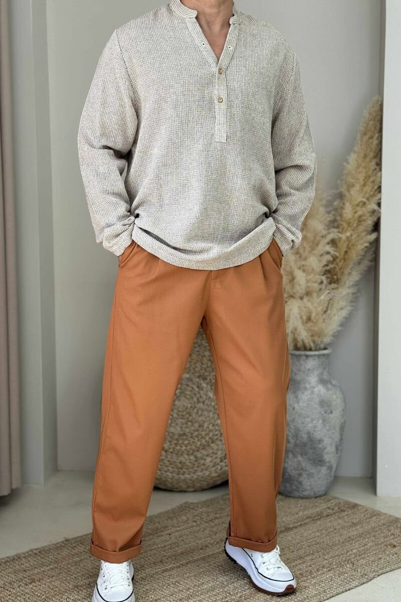 ONE COLOR SIMPLE MEN PANTS BRICK/TULLE - 1