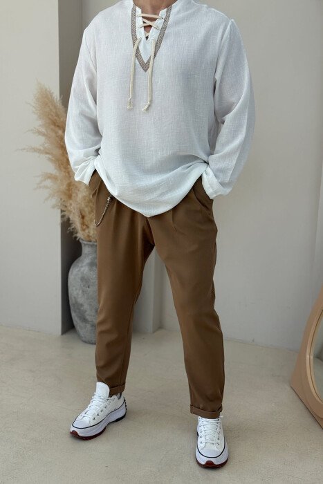 ONE COLOR SIMPLE MEN PANTS BROWN/KAFE - 2