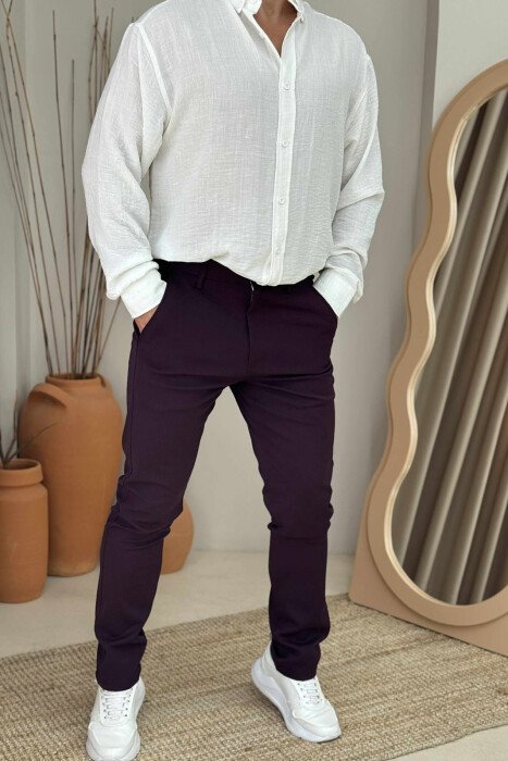 PANTALLONA NJË NGJYRËSHE TË THJESHTA PËR MESHKUJ NË NGJYRËN VISHNJË - KLAUDIO FASHION
