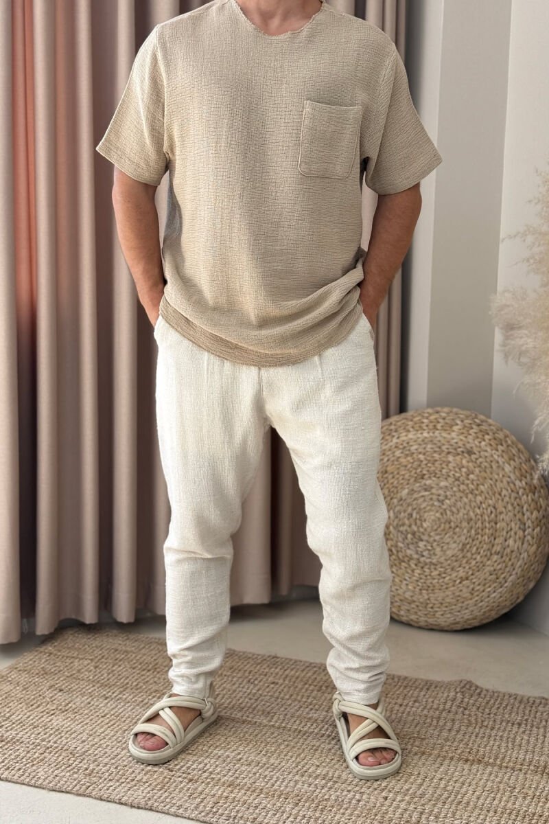 ONE COLOR SIMPLE MEN PANTS CREAM/KREM - 1