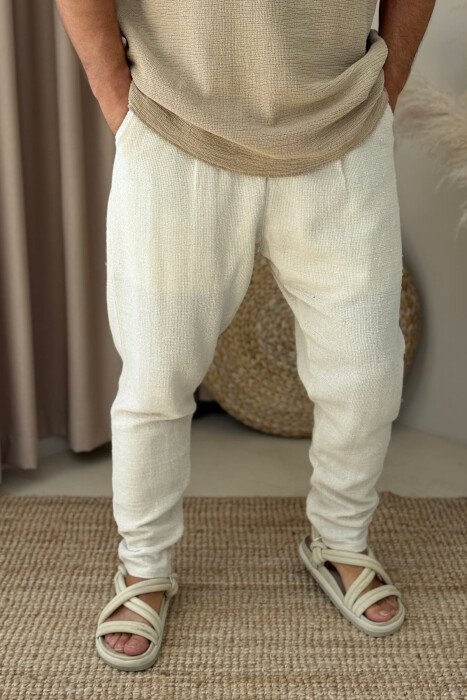 ONE COLOR SIMPLE MEN PANTS CREAM/KREM - 4