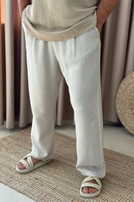 ONE COLOR SIMPLE MEN PANTS CREAM/KREM - KLAUDIO FASHION