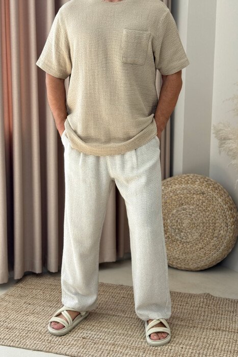 ONE COLOR SIMPLE MEN PANTS CREAM/KREM - 2