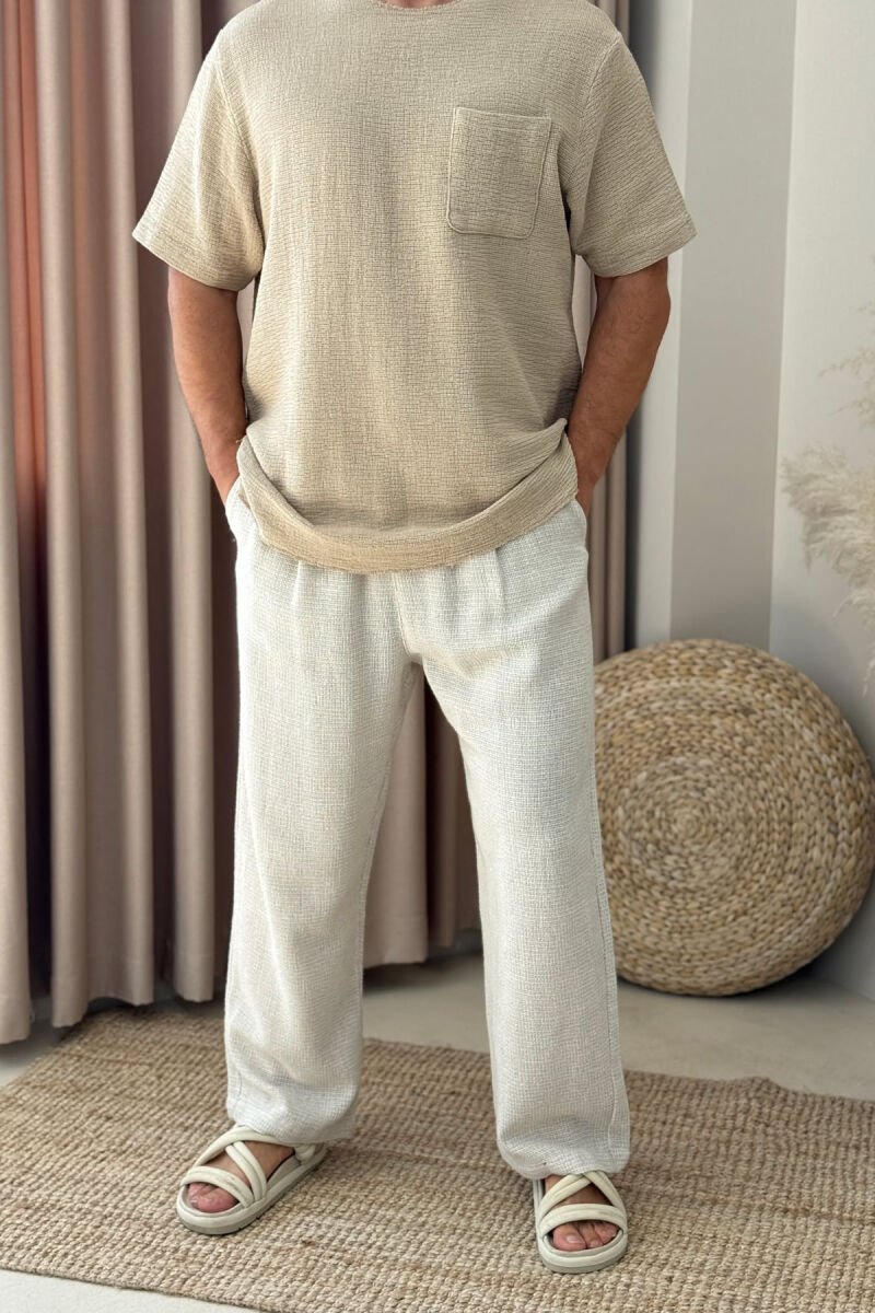 ONE COLOR SIMPLE MEN PANTS CREAM/KREM - 2