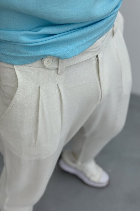 ONE COLOR SIMPLE MEN PANTS CREAM/KREM - 4