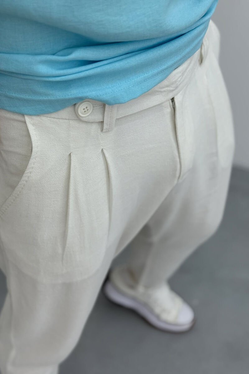 ONE COLOR SIMPLE MEN PANTS CREAM/KREM - 4
