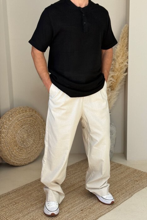 ONE COLOR SIMPLE MEN PANTS CREAM/KREM - KLAUDIO FASHION