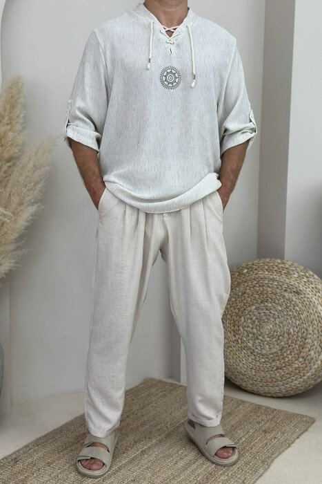 ONE COLOR SIMPLE MEN PANTS CREAM/KREM - KLAUDIO FASHION