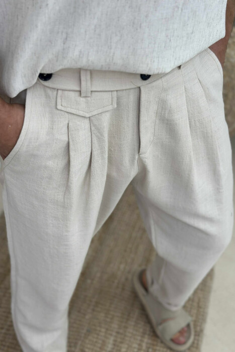 ONE COLOR SIMPLE MEN PANTS CREAM/KREM - 3