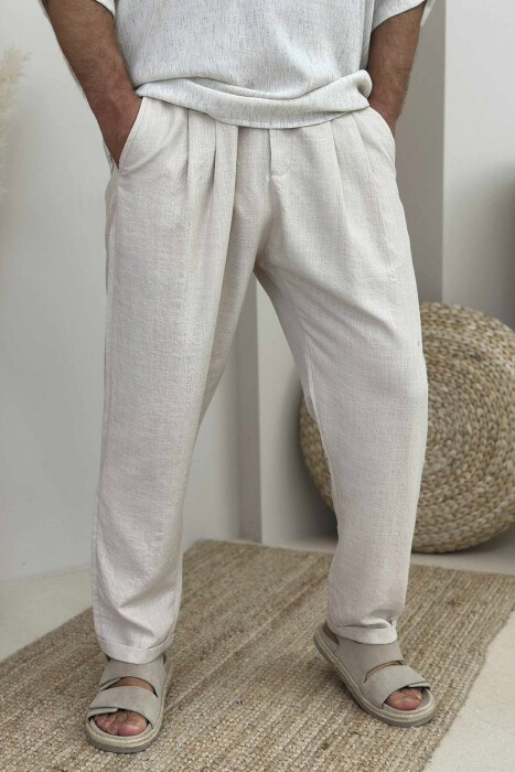 ONE COLOR SIMPLE MEN PANTS CREAM/KREM - 4