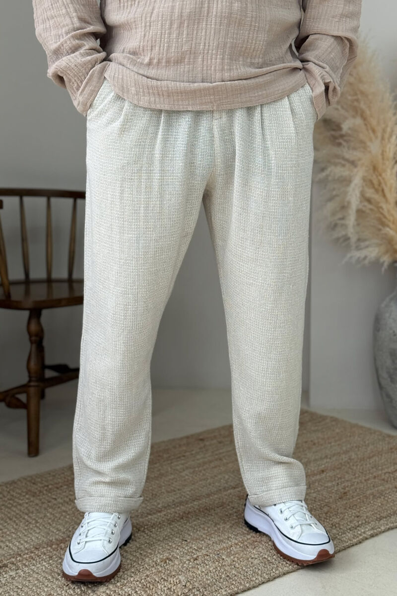 ONE COLOR SIMPLE MEN PANTS CREAM/KREM - 3
