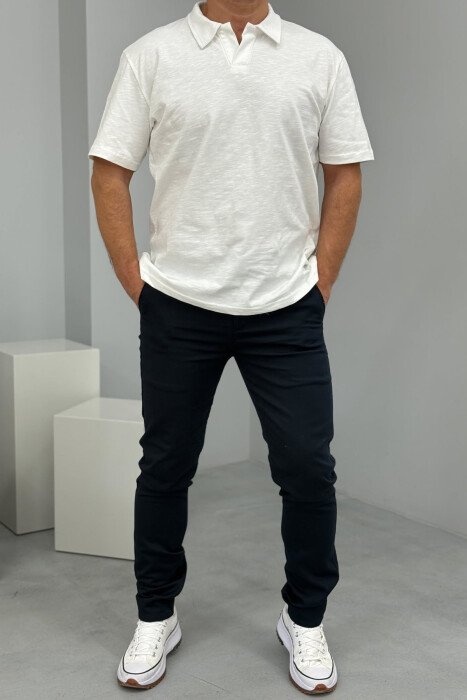 ONE COLOR SIMPLE MEN PANTS DARK BLUE/BEE - KLAUDIO FASHION