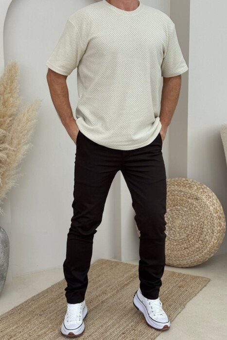 ONE COLOR SIMPLE MEN PANTS DARK BROWN/KAE - KLAUDIO FASHION