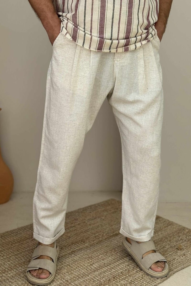 ONE COLOR SIMPLE MEN PANTS LIGHT BEIGE/BZHZB - 4