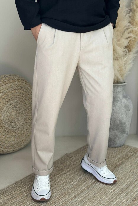 ONE COLOR SIMPLE MEN PANTS LIGHT BEIGE/BZHZB - 1