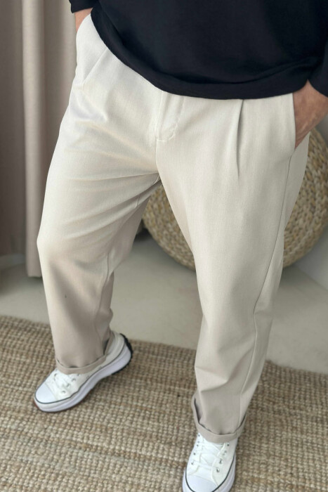 ONE COLOR SIMPLE MEN PANTS LIGHT BEIGE/BZHZB - 3