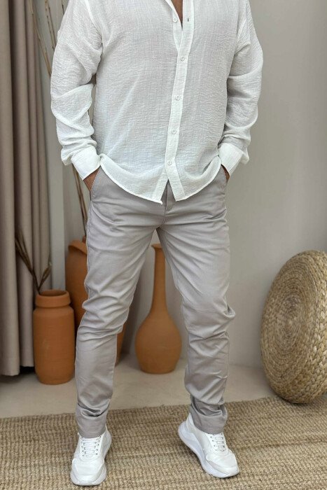 ONE COLOR SIMPLE MEN PANTS LIGHT GREY/GZ - KLAUDIO FASHION