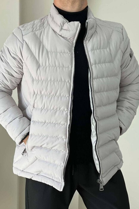 ONE COLOR SIMPLE MEN PUFFER JACKET LIGHT GREY/GZ - KLAUDIO FASHION
