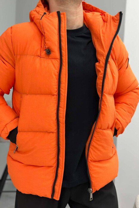 ONE COLOR SIMPLE MEN PUFFER JACKET ORANGE/PORTOKALLI - KLAUDIO FASHION