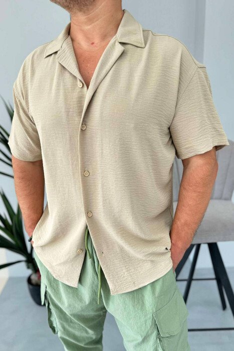 ONE COLOR SIMPLE MEN SHIRT BEIGE/BEZHE - KLAUDIO FASHION
