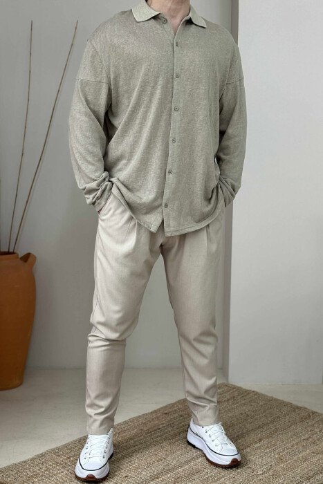 ONE COLOR SIMPLE MEN SHIRT BEIGE/BEZHE - 1