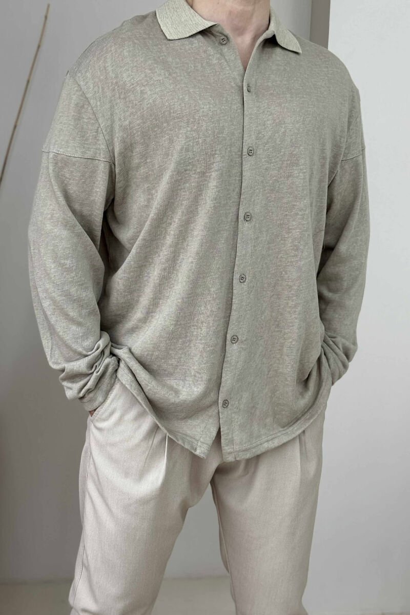ONE COLOR SIMPLE MEN SHIRT BEIGE/BEZHE - 3