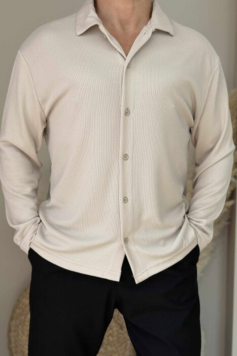 ONE COLOR SIMPLE MEN SHIRT BEIGE/BEZHE - 3