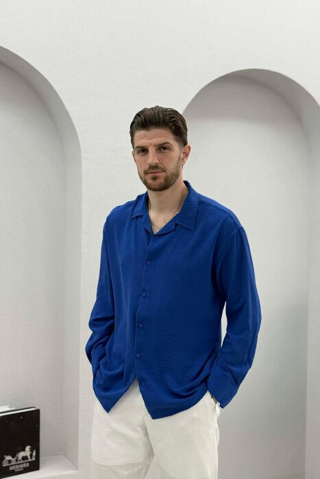 ONE COLOR SIMPLE MEN SHIRT BLUE/BLU - KLAUDIO FASHION