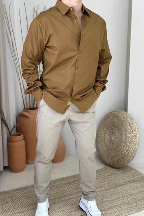 ONE COLOR SIMPLE MEN SHIRT BROWN/KAFE - 1