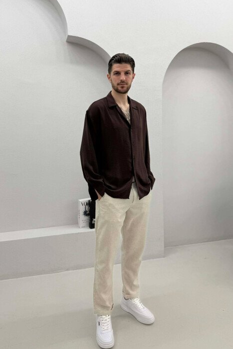 ONE COLOR SIMPLE MEN SHIRT DARK BROWN/KAE - 2