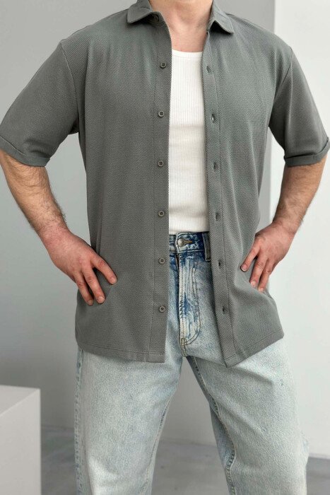 ONE COLOR SIMPLE MEN SHIRT GREY/GRI - KLAUDIO FASHION
