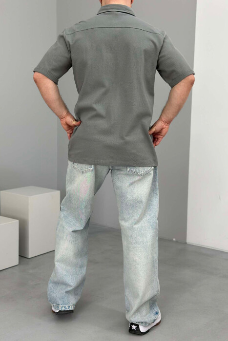 ONE COLOR SIMPLE MEN SHIRT GREY/GRI - 2