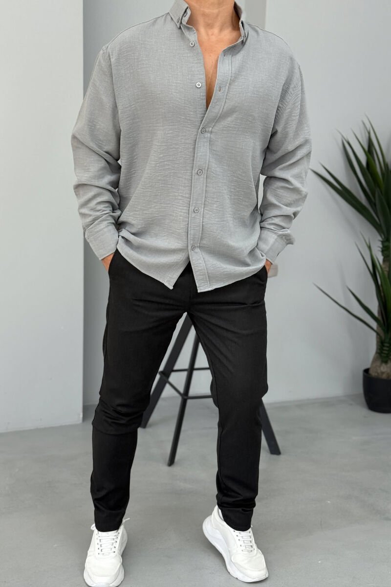 ONE COLOR SIMPLE MEN SHIRT GREY/GRI - 2