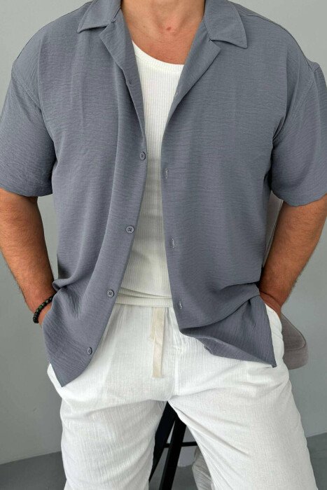 ONE COLOR SIMPLE MEN SHIRT GREY/GRI - KLAUDIO FASHION