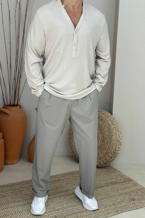 ONE COLOR SIMPLE MEN SHIRT LIGHT BEIGE/BZHZB - KLAUDIO FASHION