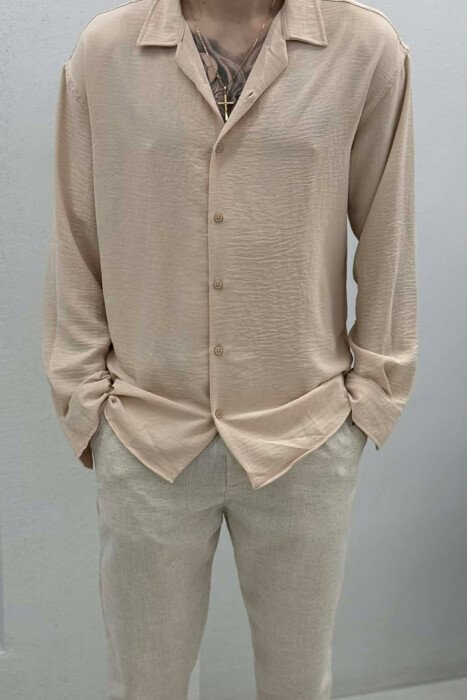 ONE COLOR SIMPLE MEN SHIRT LIGHT BEIGE/BZHZB - 2