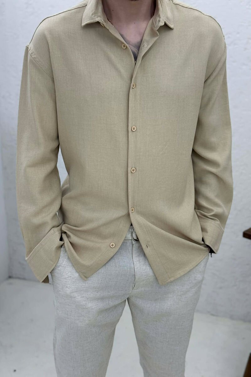 ONE COLOR SIMPLE MEN SHIRT LIGHT BEIGE/BZHZB - 2