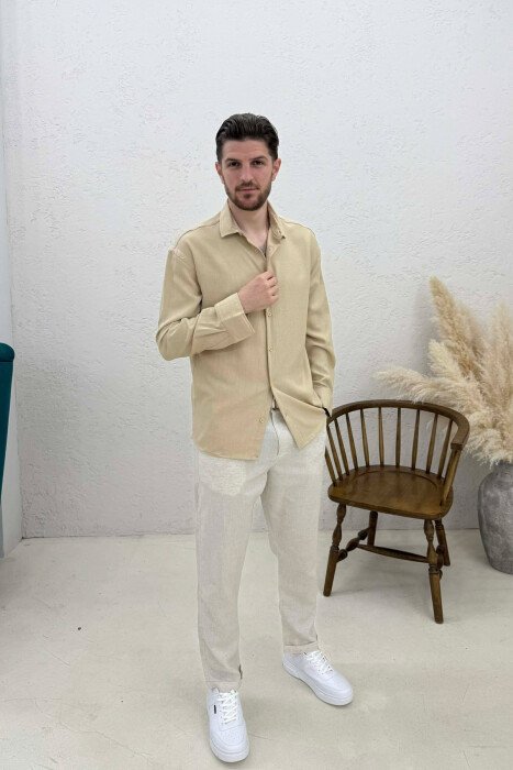 ONE COLOR SIMPLE MEN SHIRT LIGHT BEIGE/BZHZB - 3