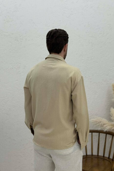 ONE COLOR SIMPLE MEN SHIRT LIGHT BEIGE/BZHZB - 4