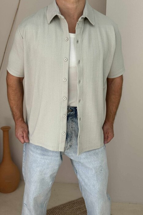 ONE COLOR SIMPLE MEN SHIRT LIGHT GREY/GZ - KLAUDIO FASHION