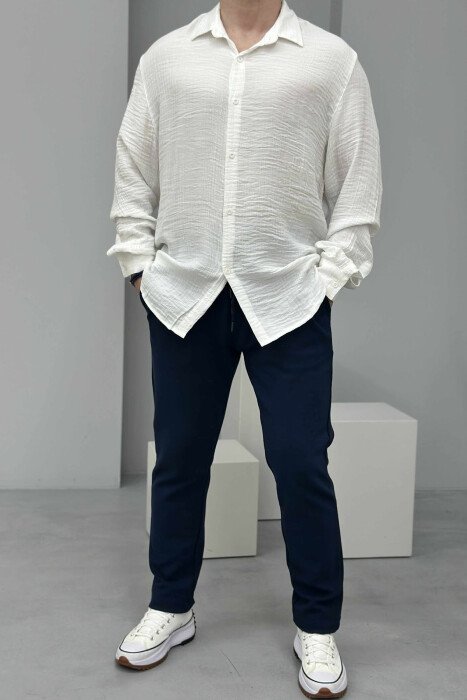 ONE COLOR SIMPLE MEN SHIRT WHITE-E BARDHE - KLAUDIO FASHION
