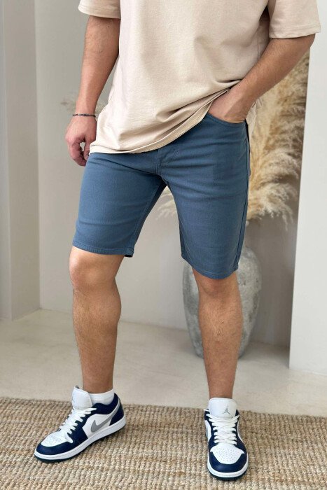 ONE COLOR SIMPLE MEN SHORT PANTS BLUE STONE/GK - KLAUDIO FASHION
