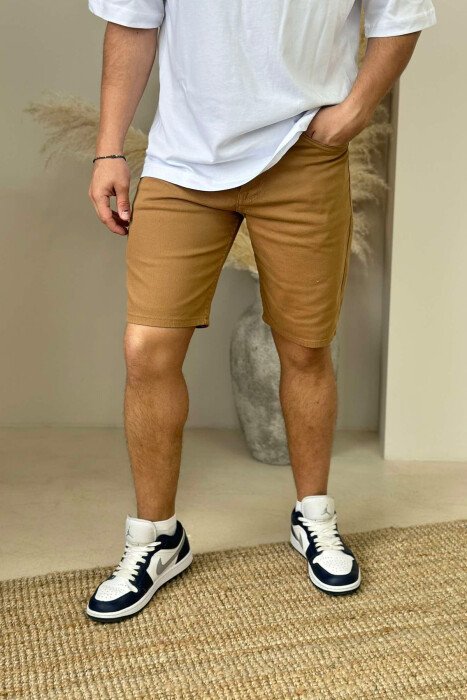 ONE COLOR SIMPLE MEN SHORT PANTS BROWN/KAFE - KLAUDIO FASHION